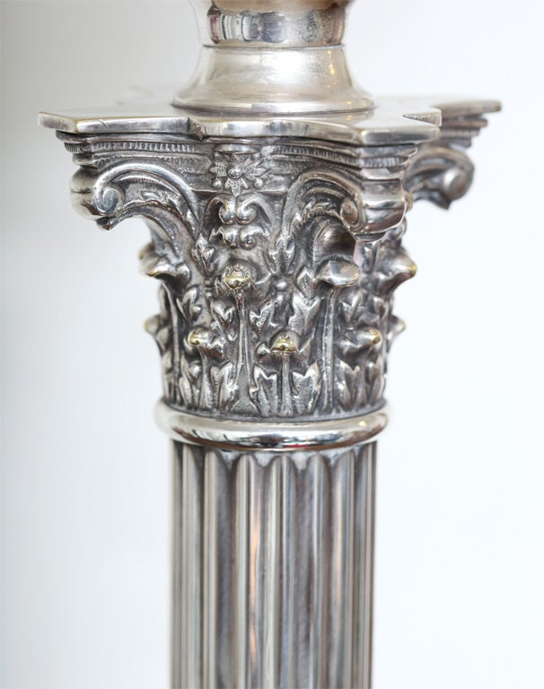 Electrified Silver Plated Corinthian Column Oil Lamp 4
