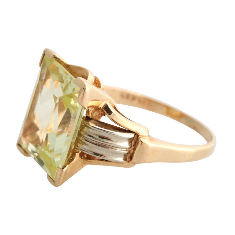 9ct Yellow Gold 2.49ct Peridot and Diamond Art Deco Ring