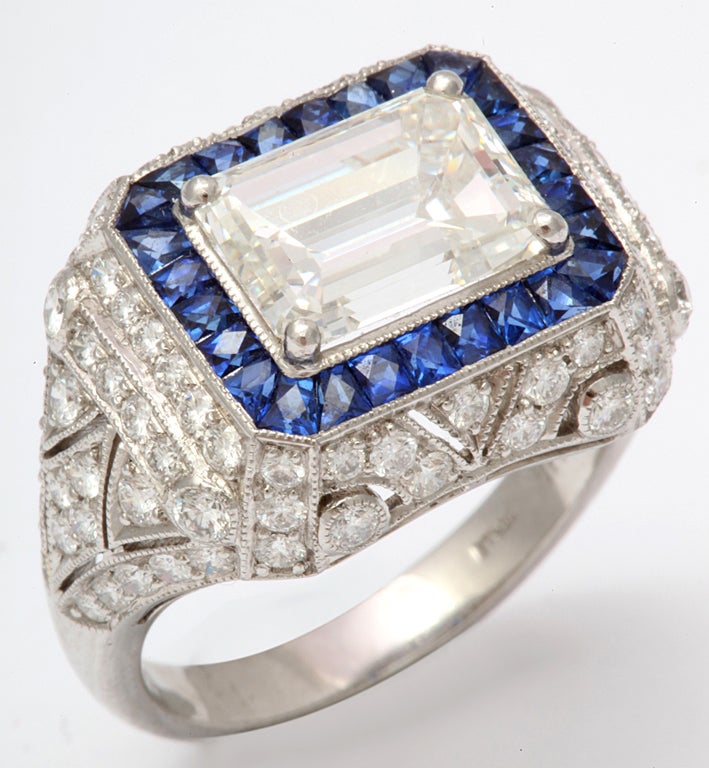 Magnificent Emerald Cut Sapphire Diamond Ring
