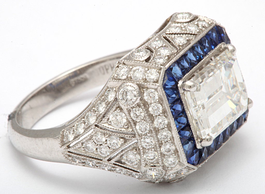 Magnificent Emerald Cut Sapphire Diamond Ring For Sale 1