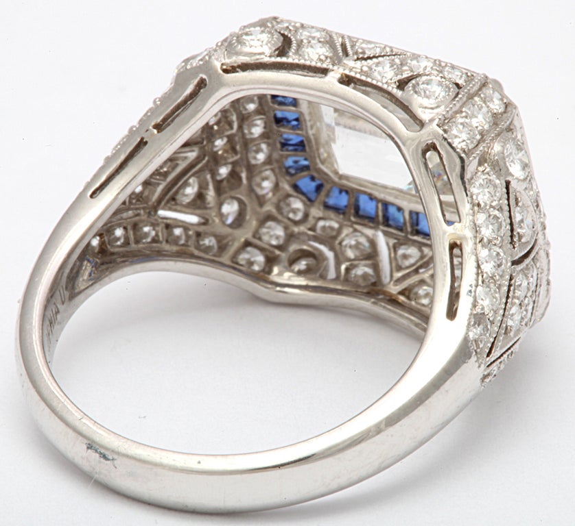 Magnificent Emerald Cut Sapphire Diamond Ring For Sale 3