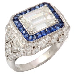 Magnificent Emerald Cut Sapphire Diamond Ring