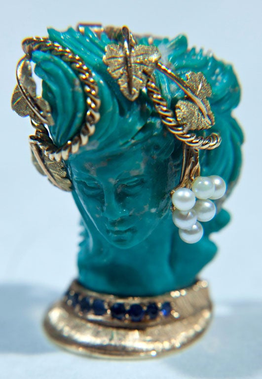 Hand  Crafted  Turquoise Raised  Relief Bust Broach