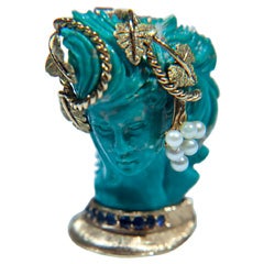 Vintage Hand  Crafted  Turquoise Raised  Relief Bust Broach