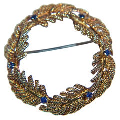 Vintage  Tiffany Leaf  Pin  With  Sapphires