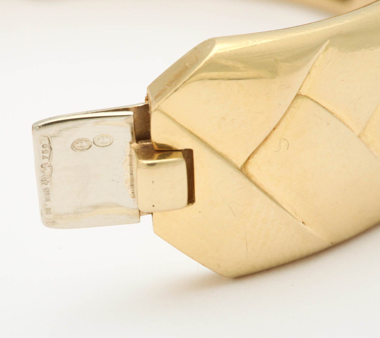 1980's Diamond & Gold Basketweave Cuff  Bangle Bracelet 1