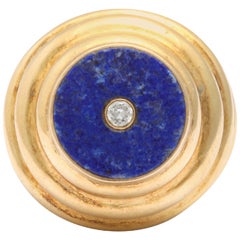1960
s Gold 
Lapis Lazuli  diamond circular Ridge Cocktail Ring