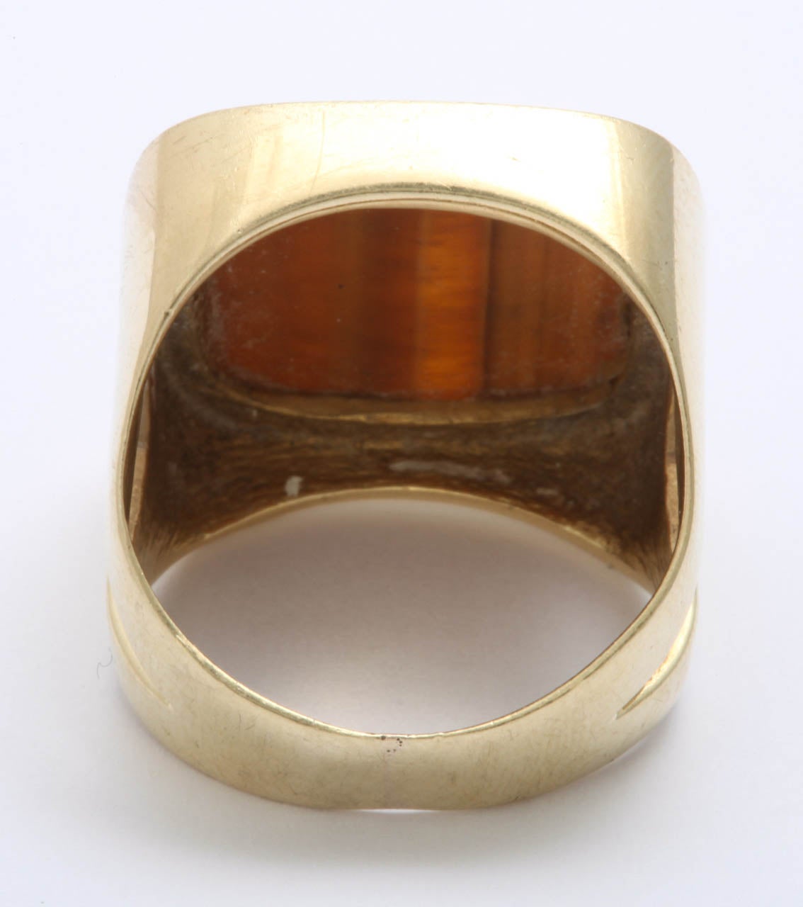 1960s Cut Out Sides Tiger's Eye Gold Gentleman's Ring For Sale 1