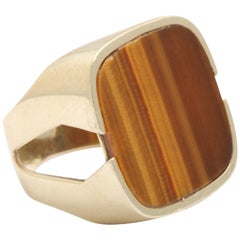 1960s Cut Out Sides Tiger's Eye Gold Gentleman's Ring