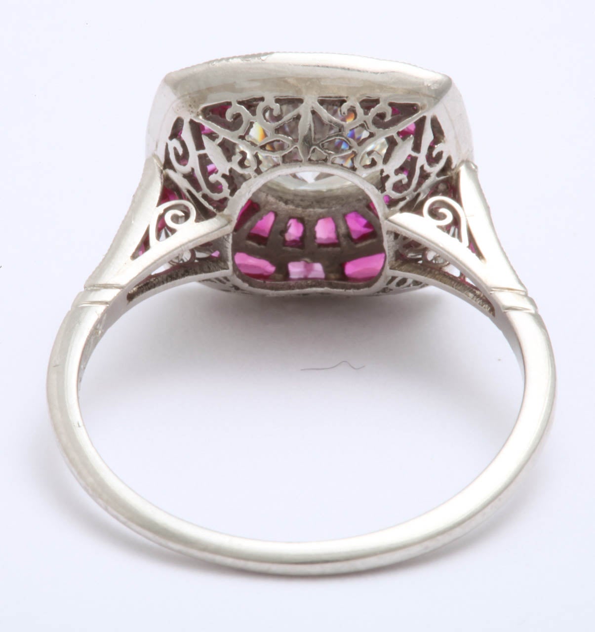 Women's Art Deco Spiderweb Rubies And Diamond Solataire Ring