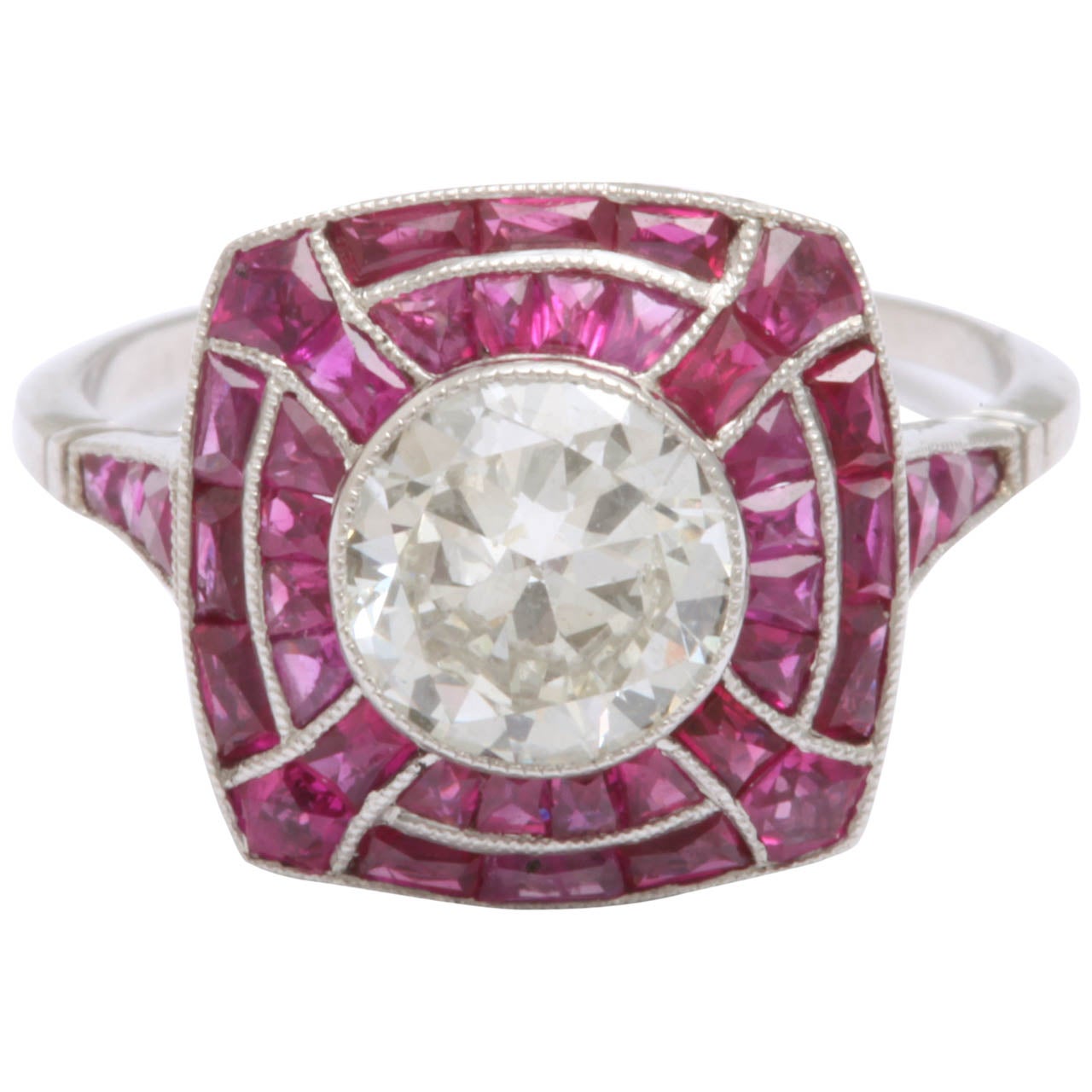 Art Deco Spiderweb Rubies And Diamond Solataire Ring