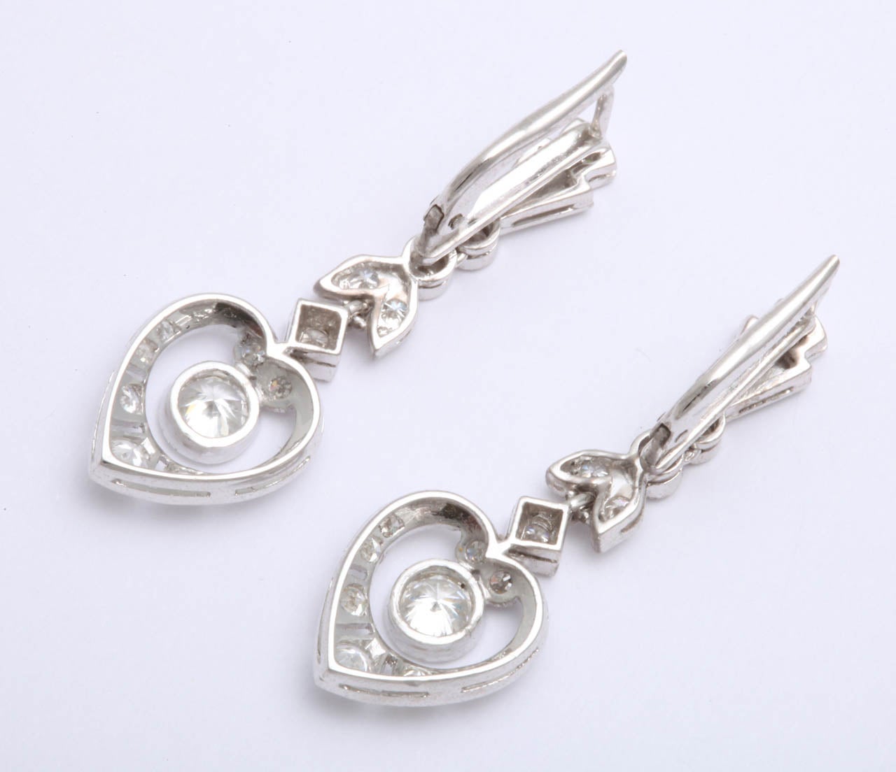 ART DECO Platinum And Diamond Flexible Diamond Drop Earrings 1