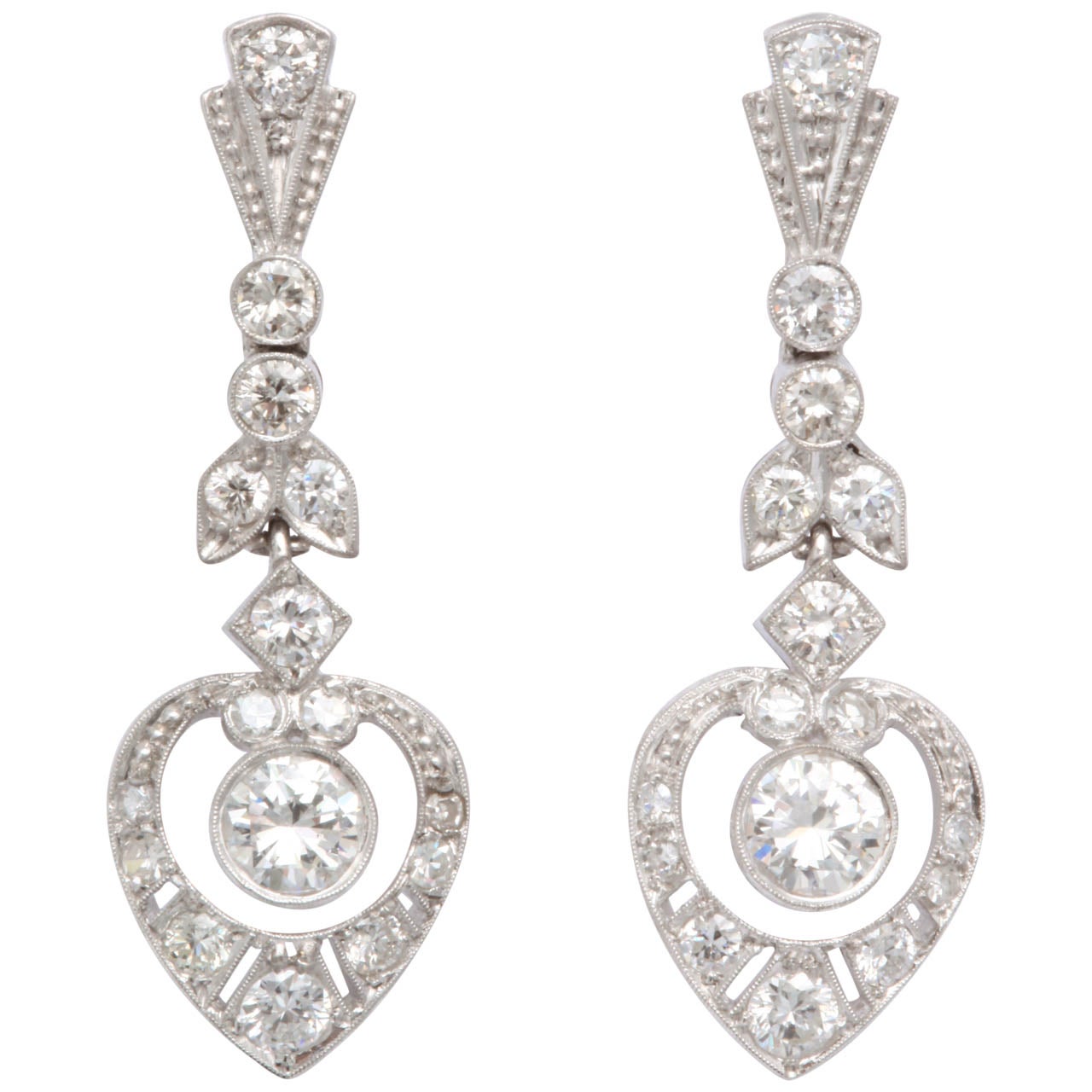 ART DECO Platinum And Diamond Flexible Diamond Drop Earrings