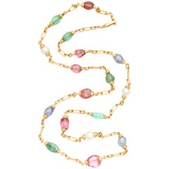 1980's WEBB Gold And Colored Stones Candy Chain Necklace