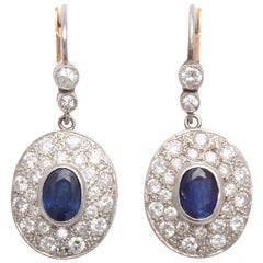Art Deco Sapphire Diamond Platinum Pendant Earrings