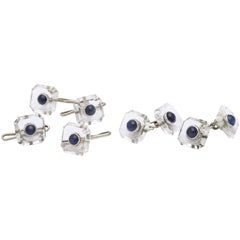 Antique ART DECO Rock Crystal And Sapphire Stud Set With Cufflinks