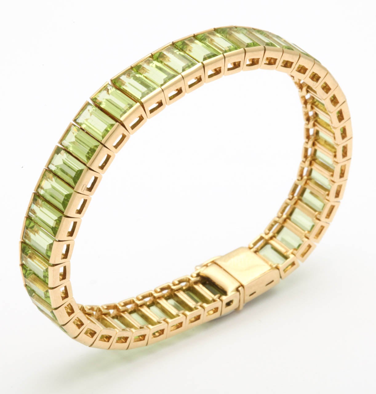 Flexible Square Cut Peridot Straightline Bracelet Made Of 18kt Yellow Gold Total Carat Weight Of Peridot 20 Carats