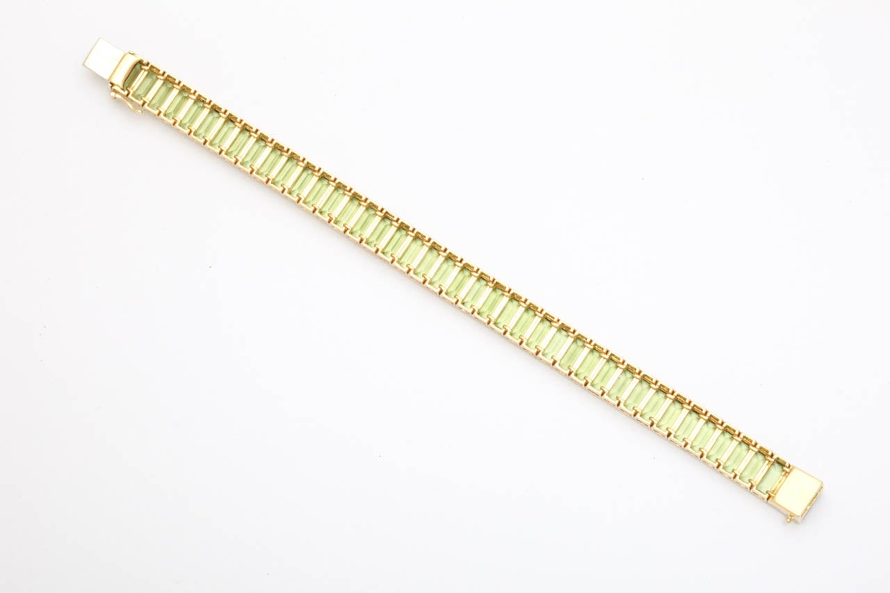 Women's 1960s Square Cut Peridot Gold Straightline Bracelet
