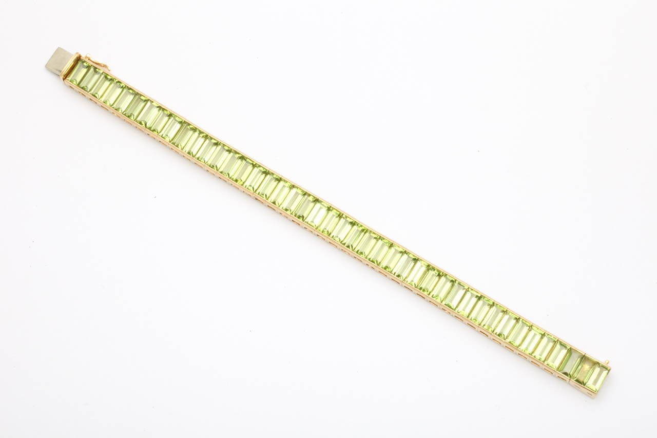 1960s Square Cut Peridot Gold Straightline Bracelet 1