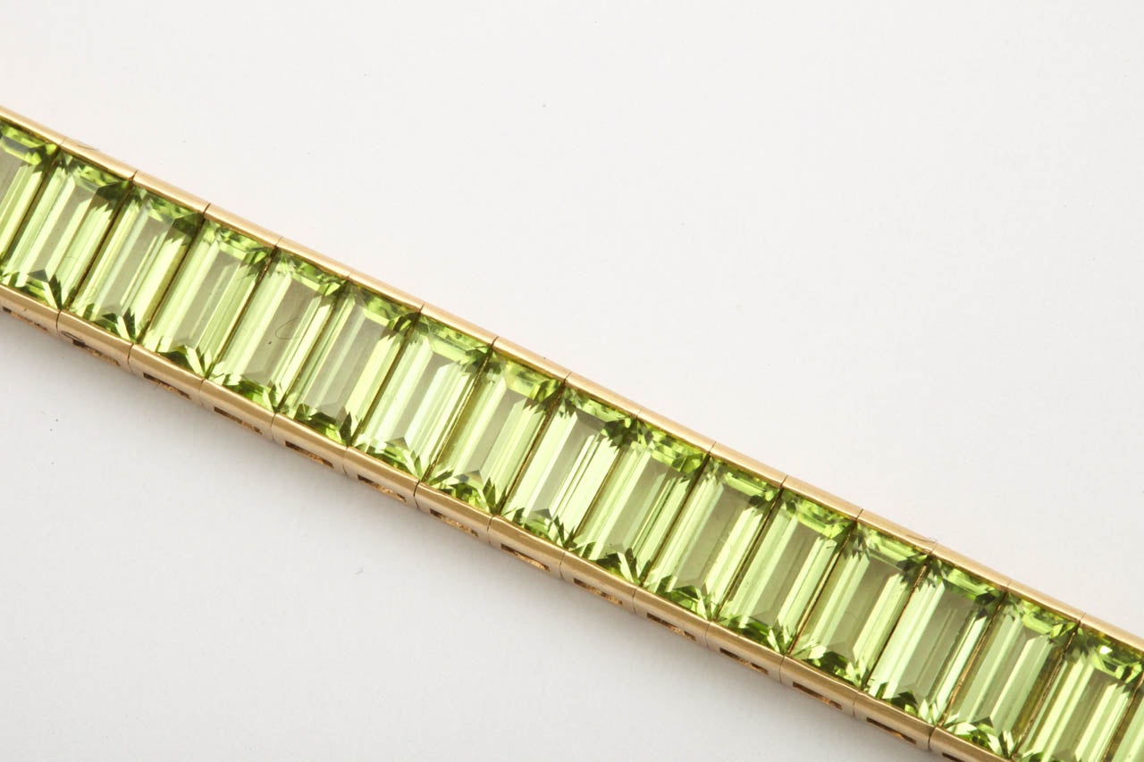 1960s Square Cut Peridot Gold Straightline Bracelet 2