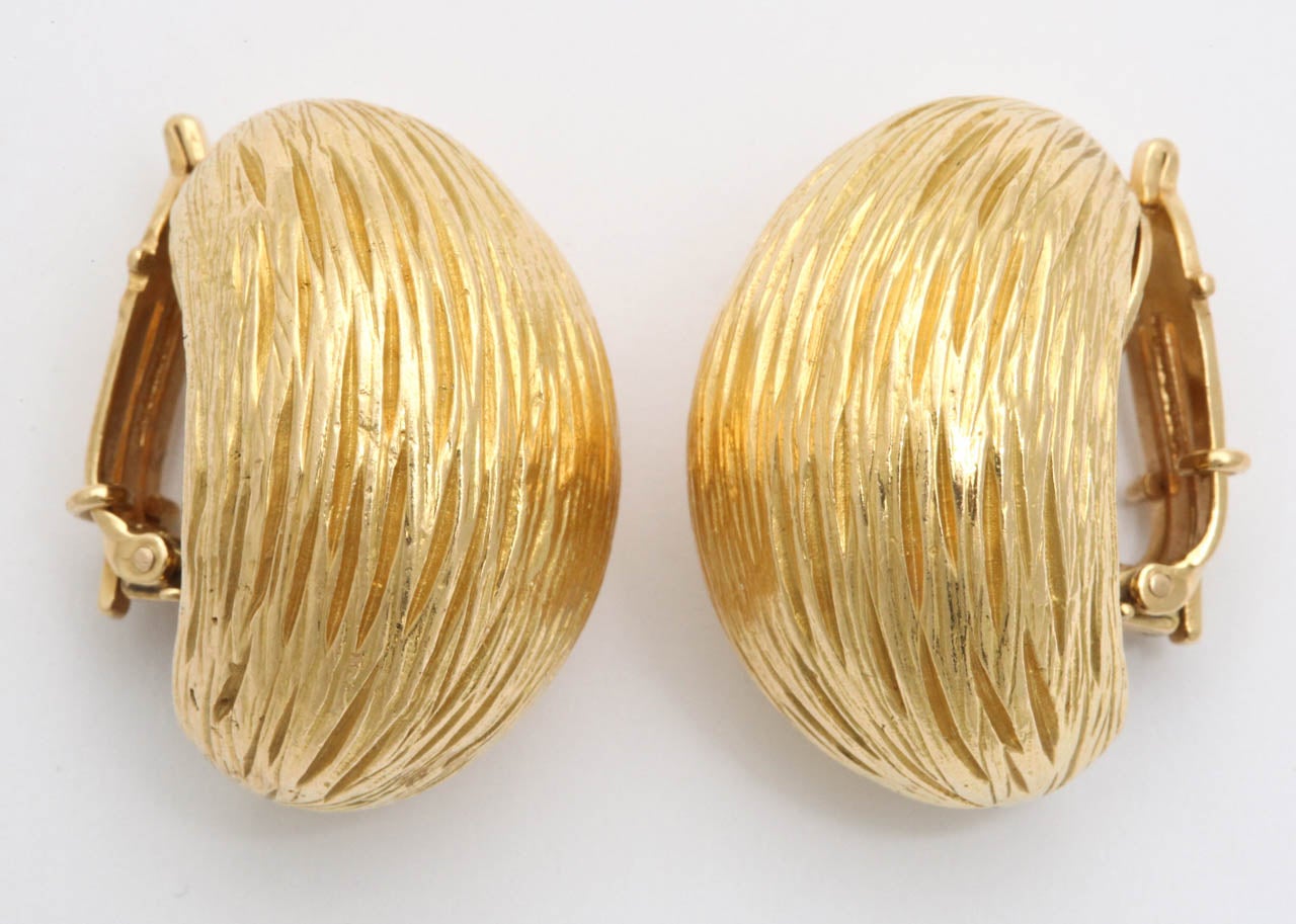 18kt yellow Gold Peanut Shell  Nugget Earrings With Fancy Clip on Backs  Signed By TIFFANY & CO. Circa 1950's  American Made