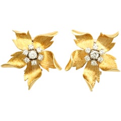 Vintage 1960s Erwin Pearl Diamond Floral Gold Earclips