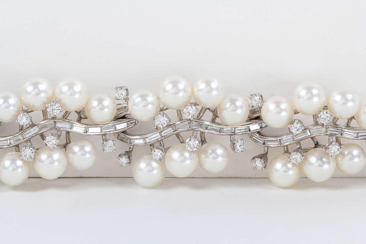 Seltenes Perlen-Diamant-Platin-Armband Damen im Angebot