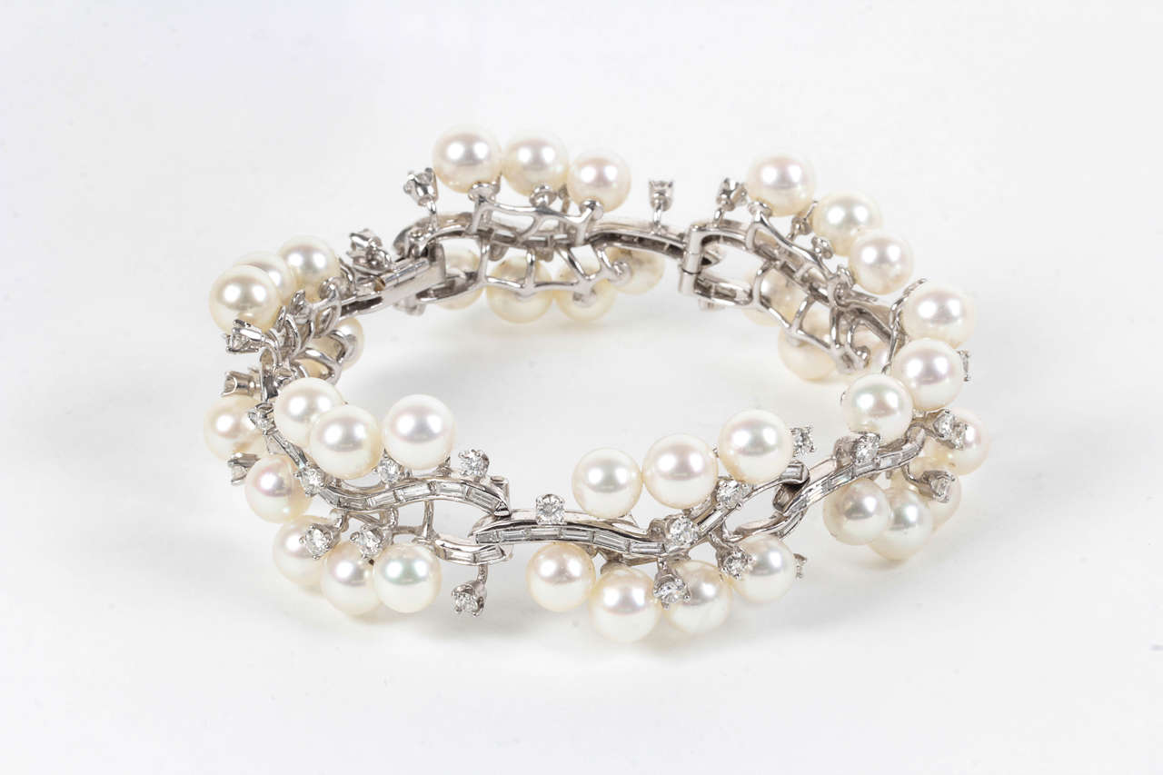 Seltenes Perlen-Diamant-Platin-Armband im Angebot 1