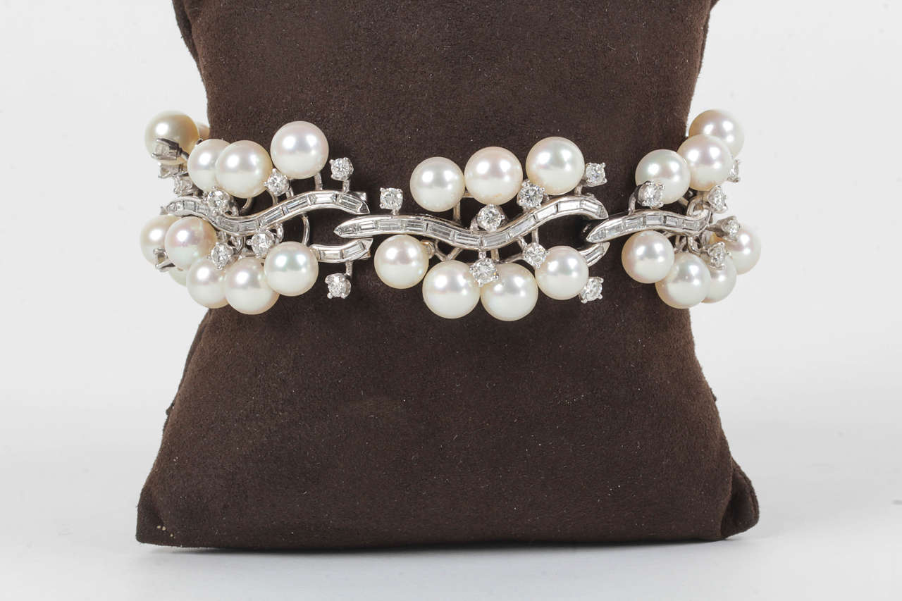 Seltenes Perlen-Diamant-Platin-Armband im Angebot 2