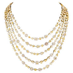 Incredible Multi Shape Yellow and White Diamond Gold Necklace