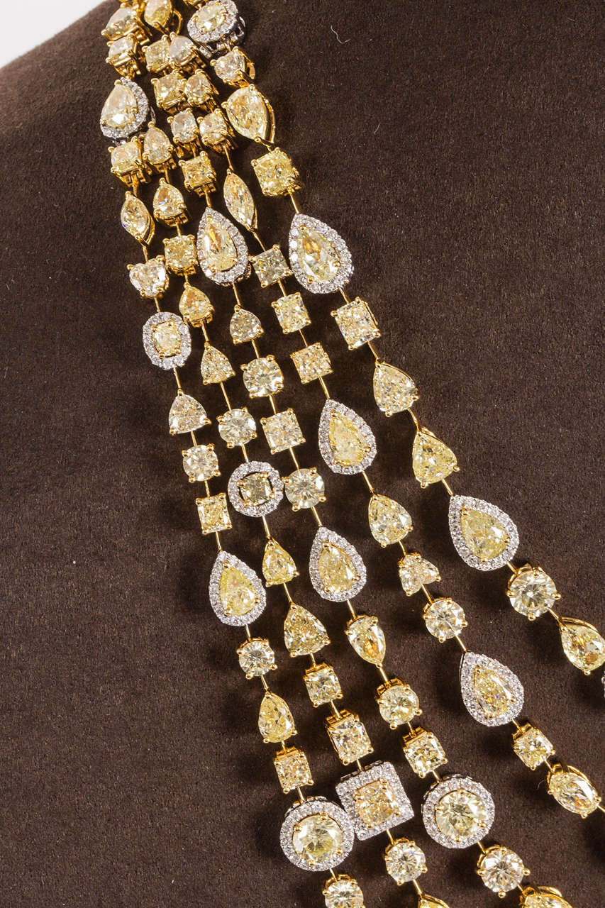 Incredible Multi Shape Yellow and White Diamond Gold Necklace For Sale