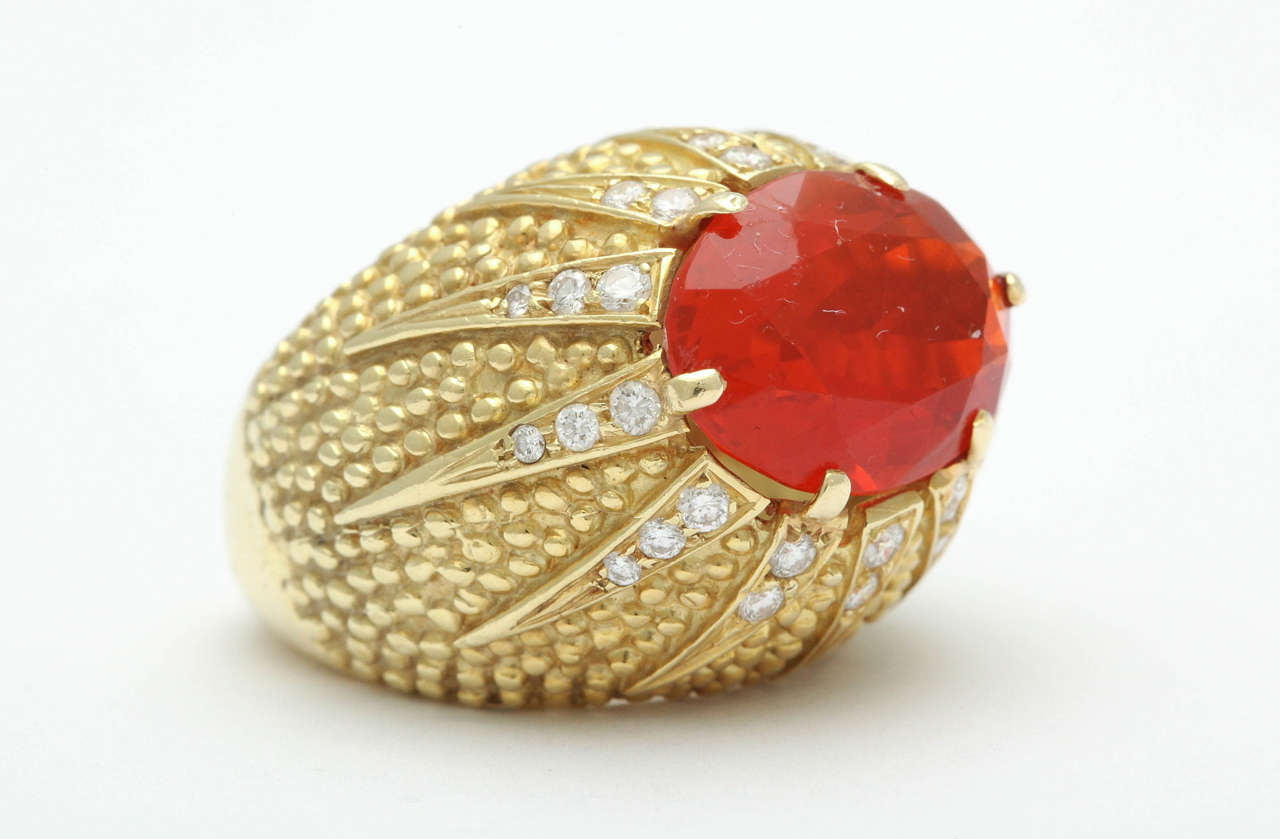 Baroque Fire Opal Diamond Gold Ring