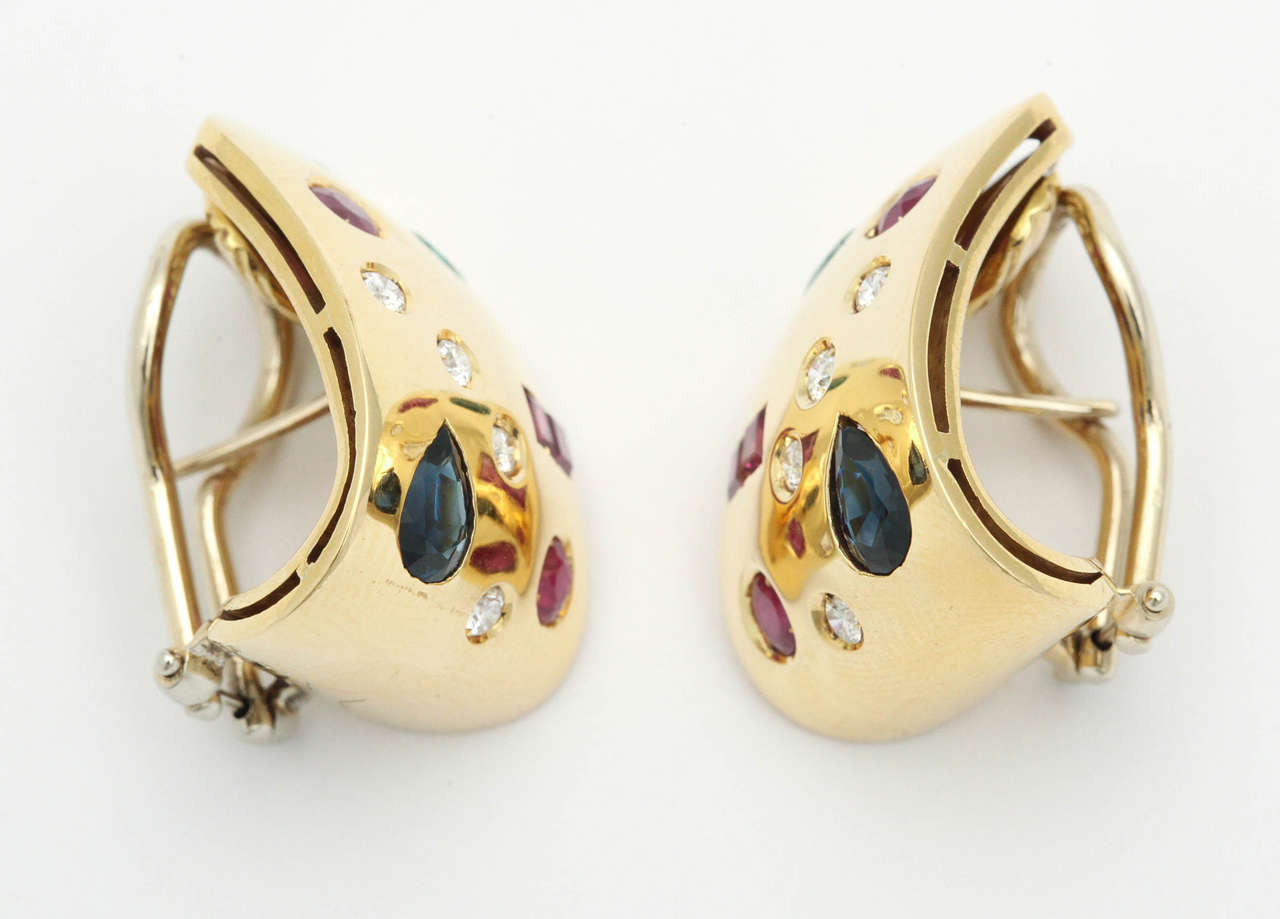Contemporary Gold Hoop Earrings with Gemstones