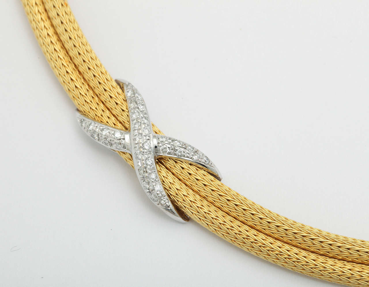 Woven Gold Necklace with Diamond Criss Cross Adornments 1