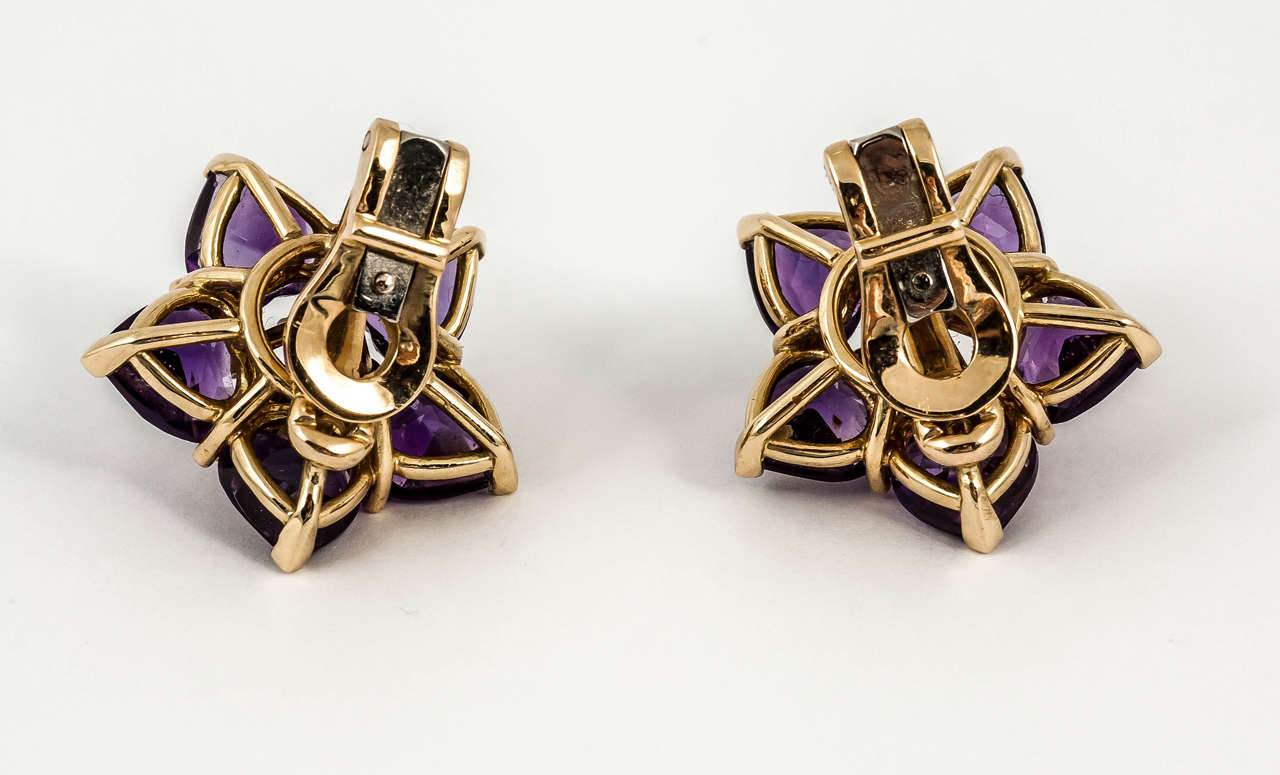Amethyst Diamond Gold Cluster Earrings In New Condition In London, GB