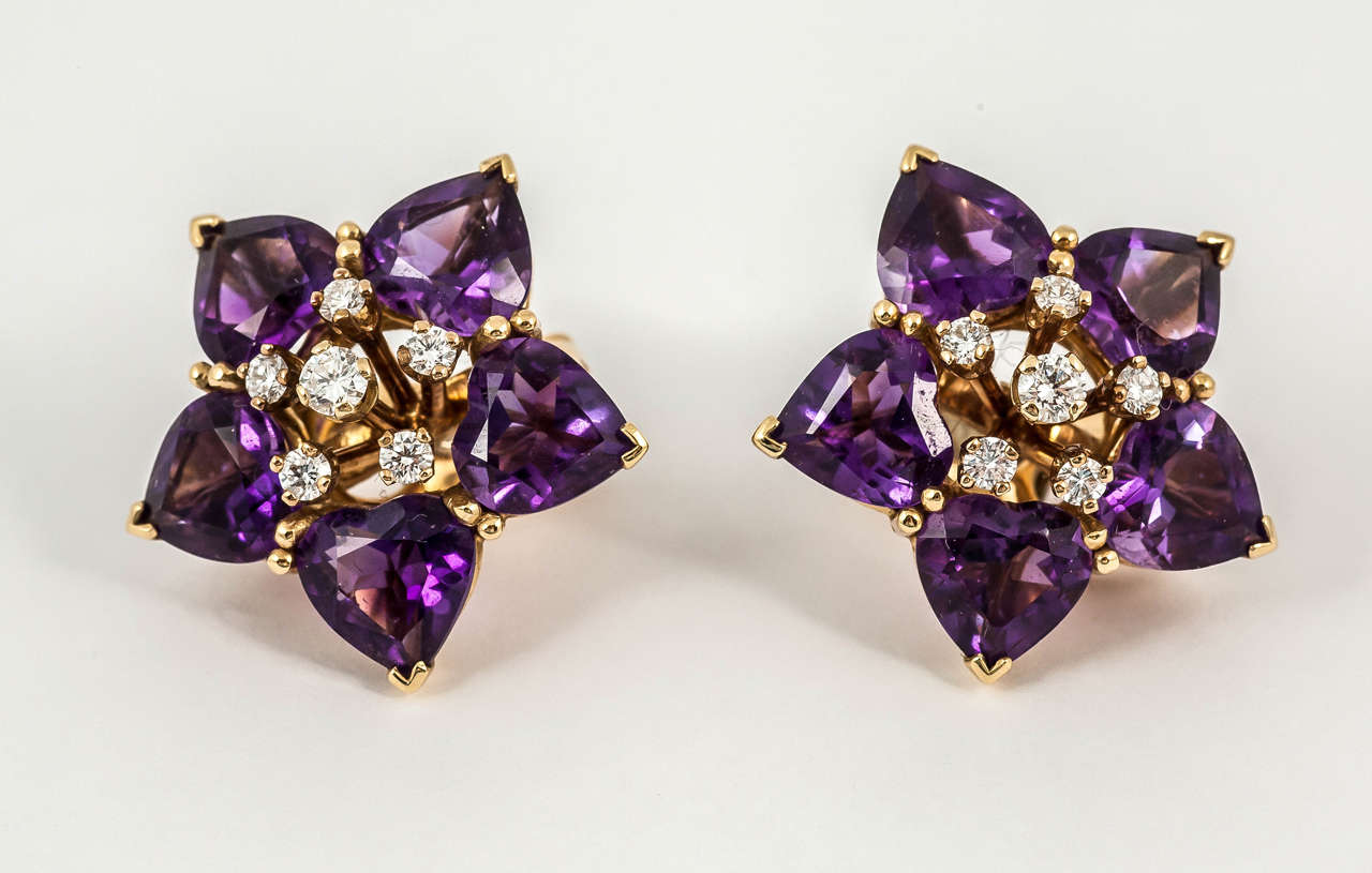 Amethyst Diamond Gold Cluster Earrings 2