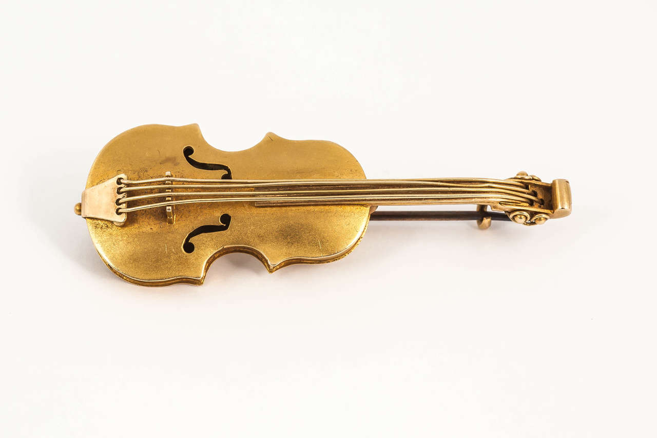 Women's Late 19th Century Gold Violin Brooch