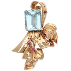 Retro Aquamarine & Ruby Brooch 8