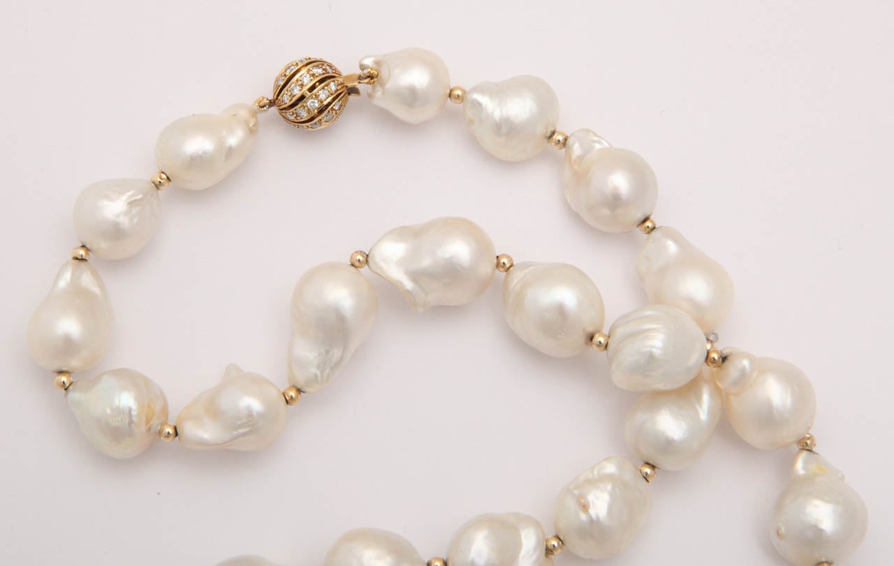Baroque South Sea Pearl Necklace with Diamond Clasp at 1stDibs