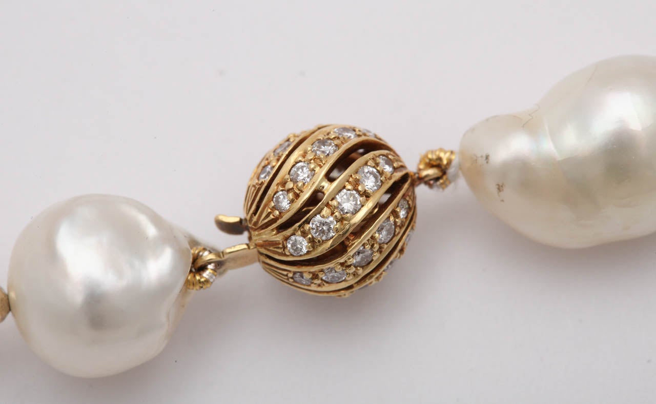 Baroque South Sea Pearl Necklace with Diamond Clasp at 1stDibs