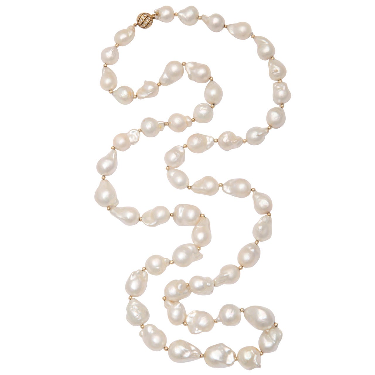 Baroque South Sea Pearl Necklace with Diamond Clasp at 1stDibs