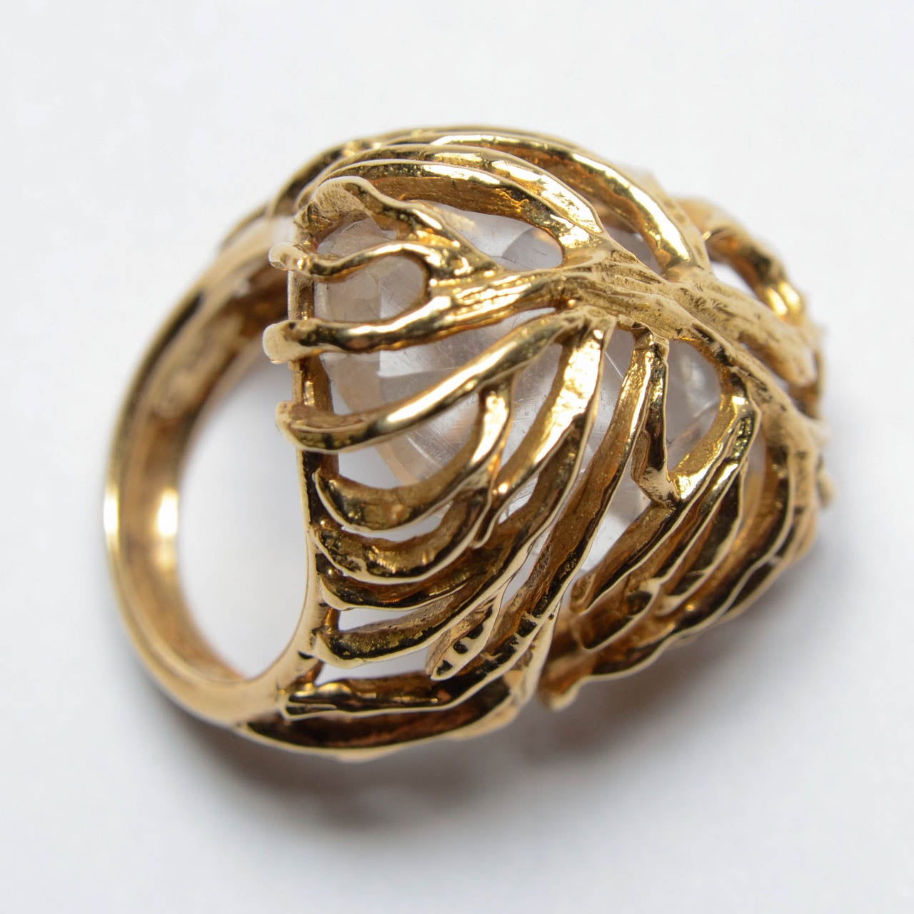 Sculptural Lalaounis golden ring with christal