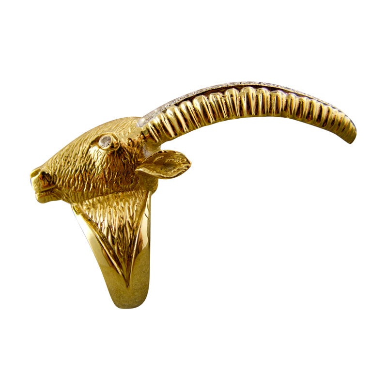 Gold and Diamond Ibex Ring For Sale