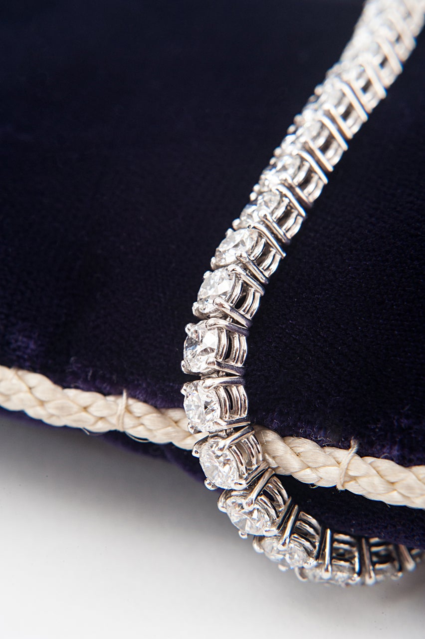 Platinum and Premium Cut Diamond Tennis Bracelet In New Condition For Sale In London, London