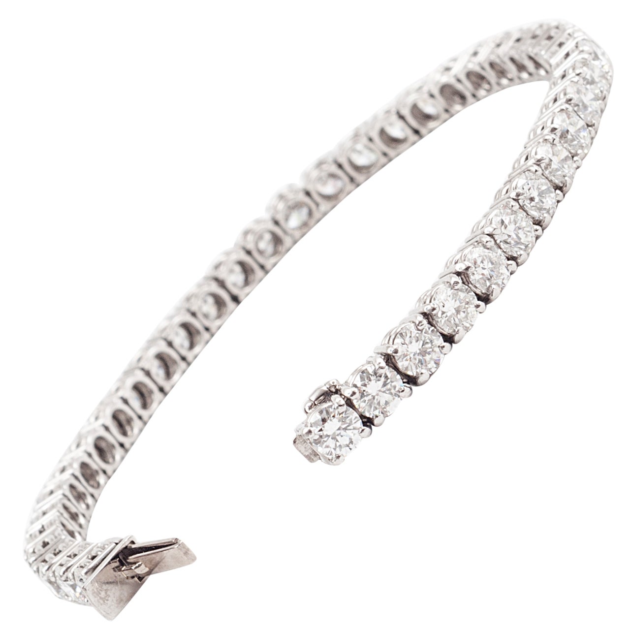 Platinum and Premium Cut Diamond Tennis Bracelet For Sale