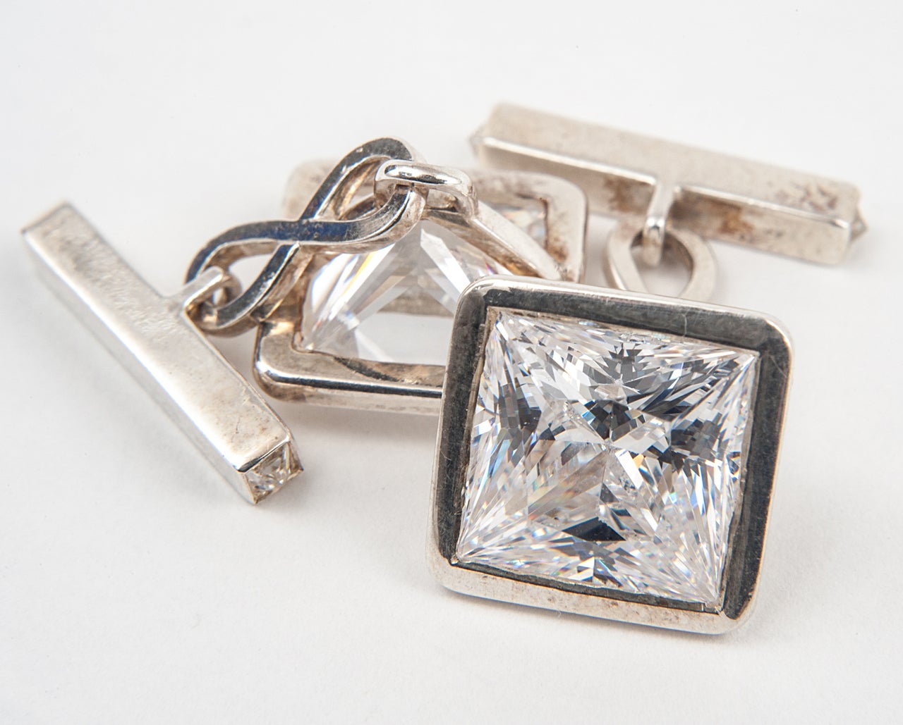Modern Oversized Crystal and Silver Spectacular Cufflinks For Sale