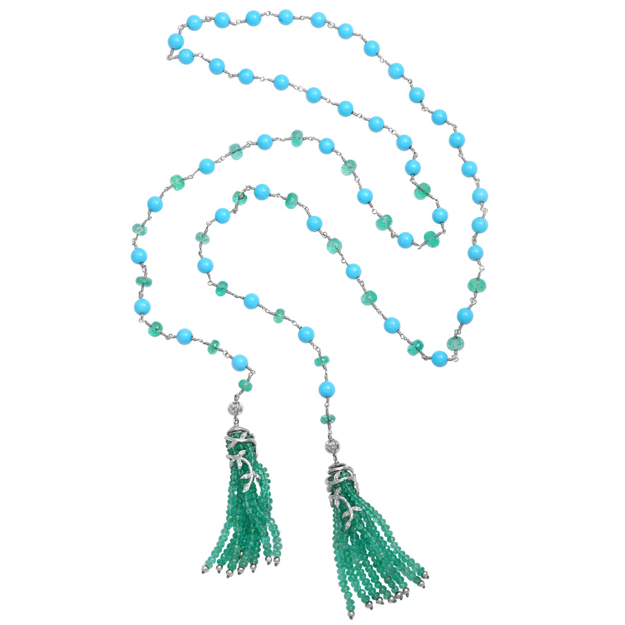 Cathy Waterman Emerald & Turquoise Tassel Necklace