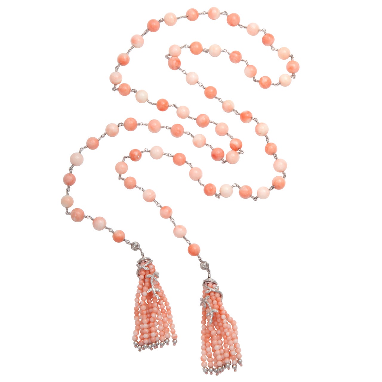Cathy Waterman Coral & Diamond Tassel Necklace