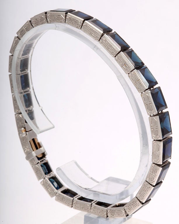 Incredible Art Deco Sapphire Platinum Straight Line Bracelet In Excellent Condition In Miami Beach, FL