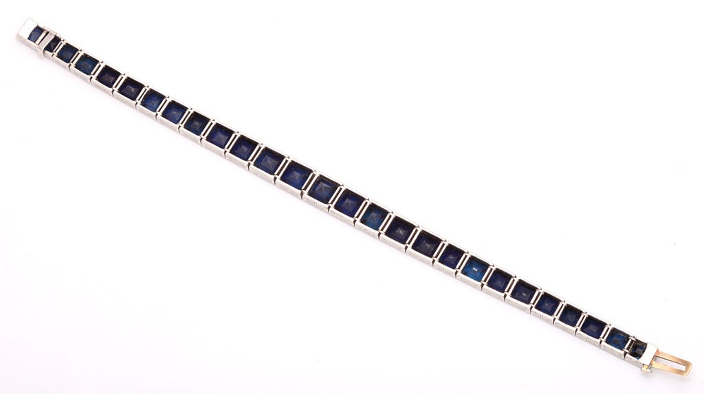 Women's Incredible Art Deco Sapphire Platinum Straight Line Bracelet